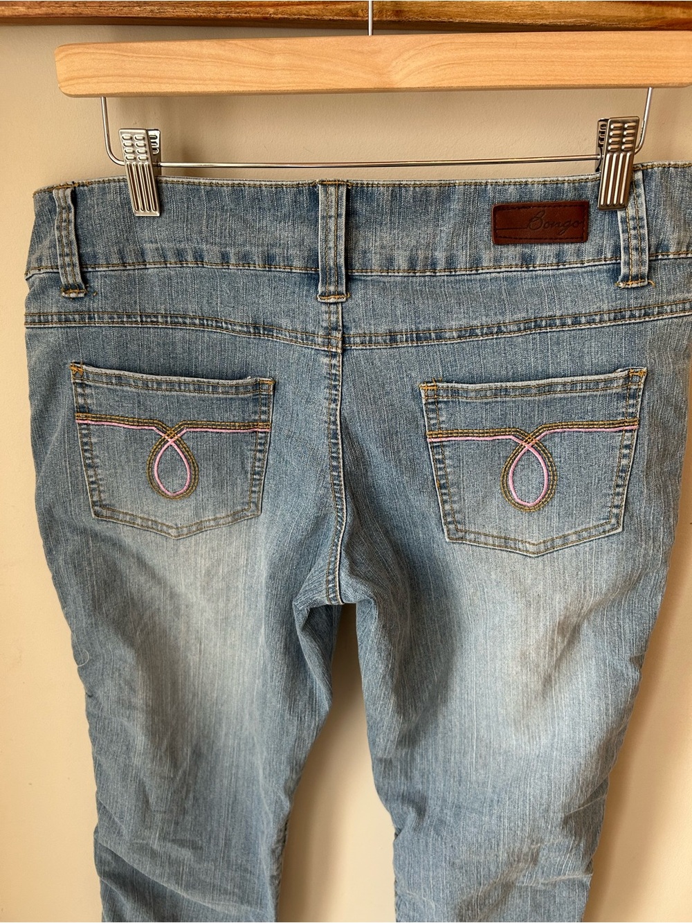Y2K Vintage Bongo Jeans Light Wash Embroidered Capri Drawstring Hem Cropped